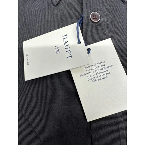 Haupt 1926 Mens Charcoal Grey Corduroy Shirt Modern Fit Button Down M 39/40 NEW - Picture 5 of 8